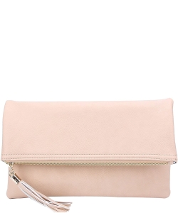 Envelope Foldover Wristlet Clutch Crossbody Bag with Chain Strap LP048 NUDE
